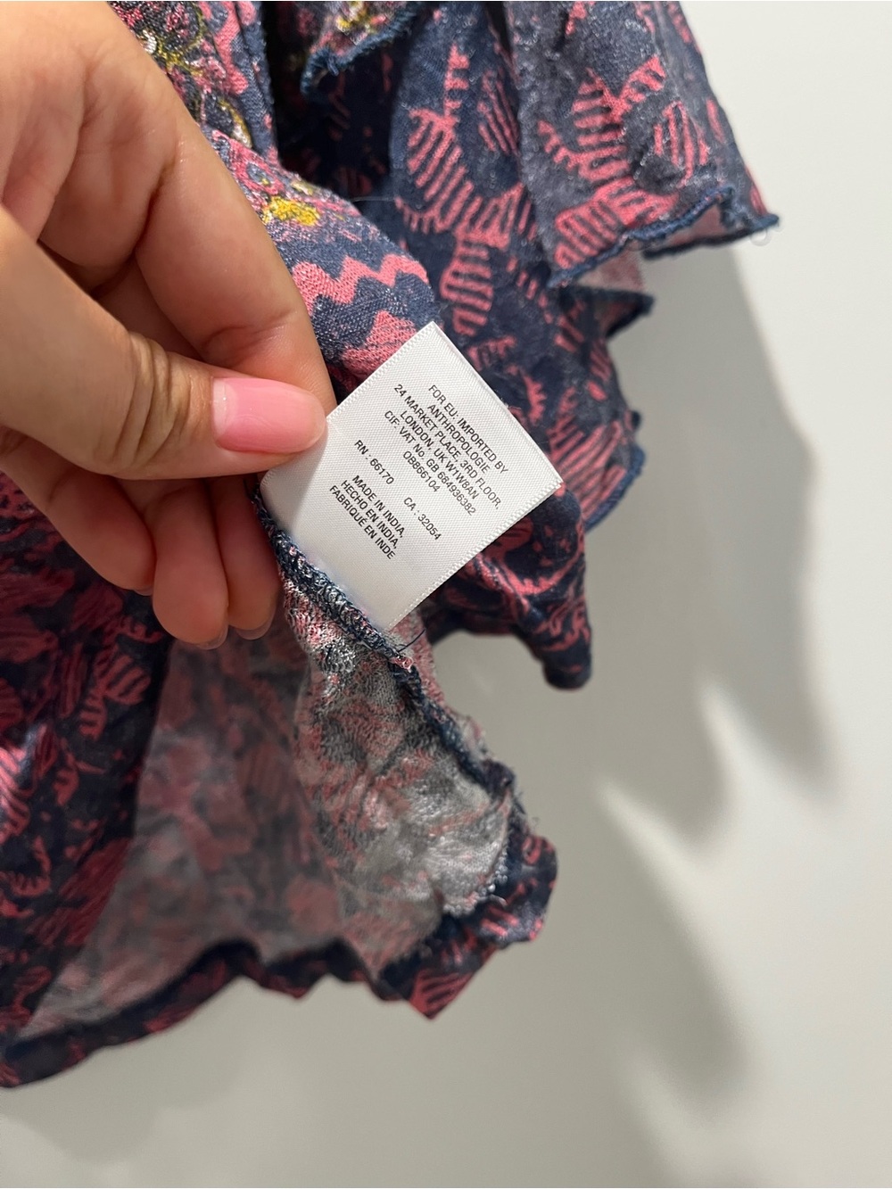 Anthropologie Boho Floral Peasant Top in Pink and Navy - Picture 3 of 7